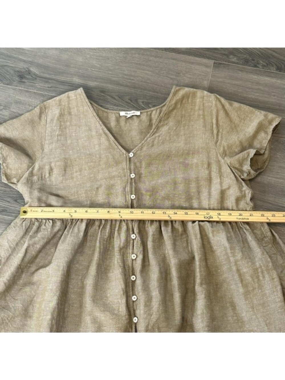 Madewell Dress Womens XXL Mini Beige Linen Blend Alexandra Button Front Pockets - Picture 8 of 12